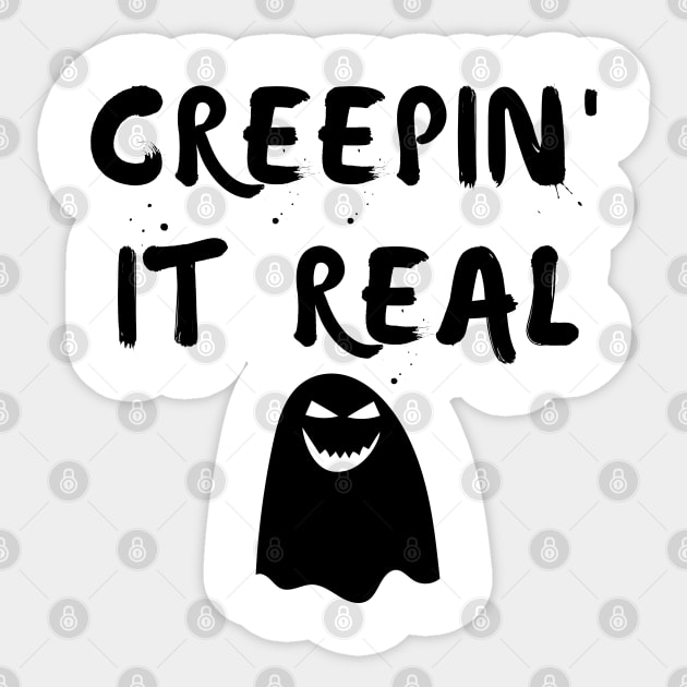 Creepin' It Real. Fun Halloween Costume, Candy Bag Sticker by That Cheeky Tee